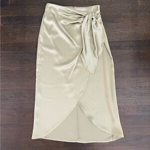 Zara Satin Wrap Skirt - light green/pea color